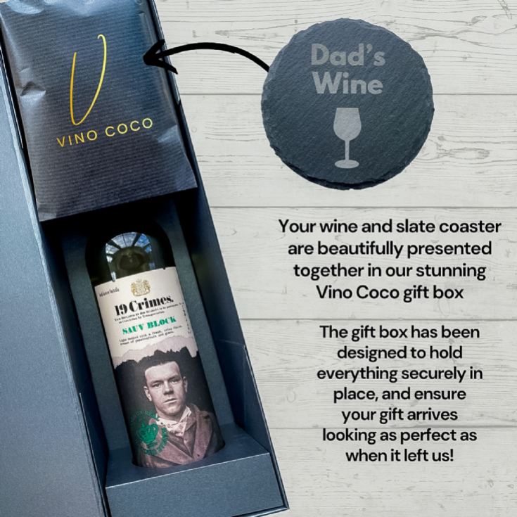 19 Crimes Red Wine & Sauvignon Blanc Gift Sets with "Dad's Wine" Slate Coaster product image