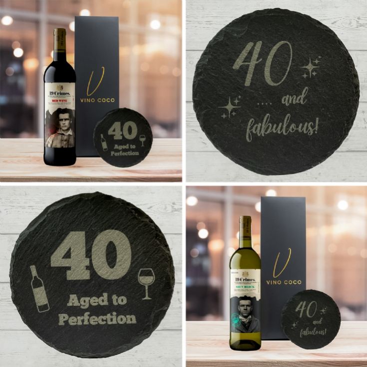 19 Crimes Red Wine & Sauvignon Blanc Gift Sets with 40th Birthday Slate Coaster product image