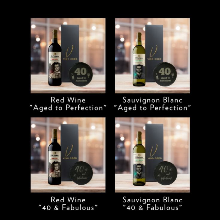 19 Crimes Red Wine & Sauvignon Blanc Gift Sets with 40th Birthday Slate Coaster product image