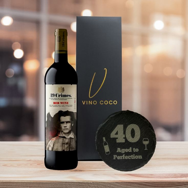 19 Crimes Red Wine & Sauvignon Blanc Gift Sets with 40th Birthday Slate Coaster product image
