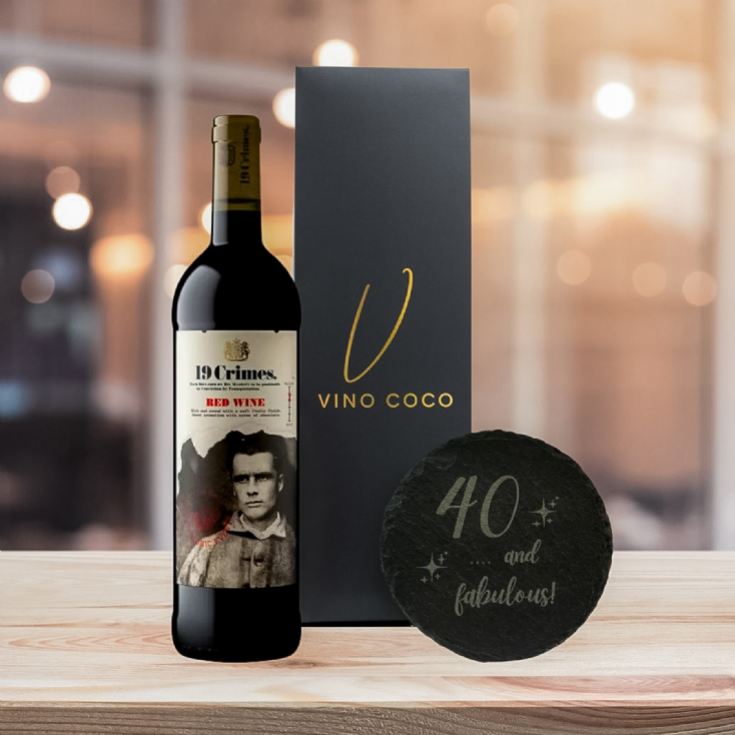 19 Crimes Red Wine & Sauvignon Blanc Gift Sets with 40th Birthday Slate Coaster product image