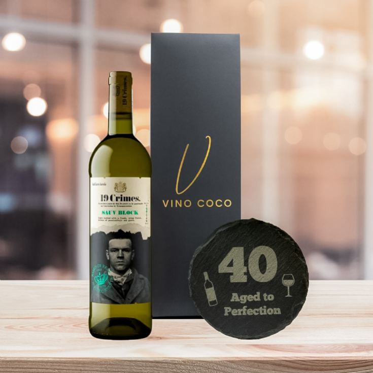 19 Crimes Red Wine & Sauvignon Blanc Gift Sets with 40th Birthday Slate Coaster product image