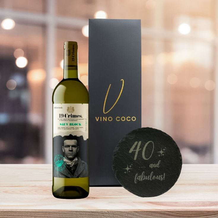 19 Crimes Red Wine & Sauvignon Blanc Gift Sets with 40th Birthday Slate Coaster product image