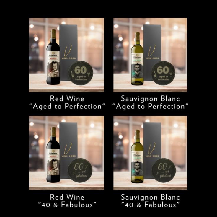 19 Crimes Red Wine & Sauvignon Blanc Gift Sets with 60th Birthday Slate Coaster product image