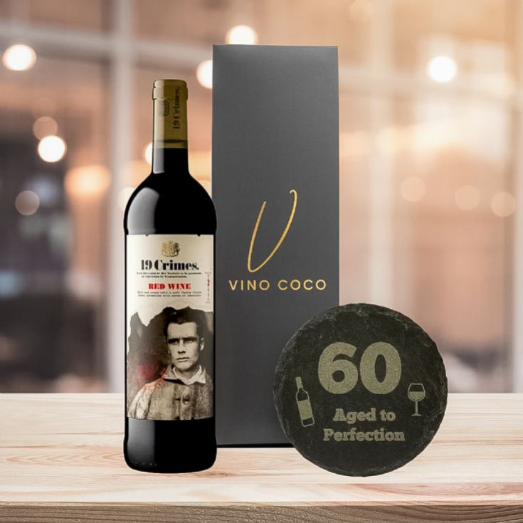 19 Crimes Red Wine & Sauvignon Blanc Gift Sets with 60th Birthday Slate Coaster product image