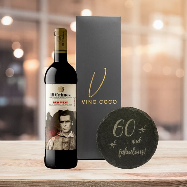 19 Crimes Red Wine & Sauvignon Blanc Gift Sets with 60th Birthday Slate Coaster product image