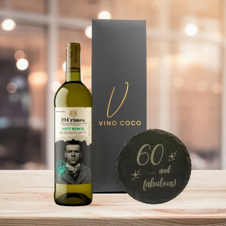 19 Crimes Red Wine & Sauvignon Blanc Gift Sets with 60th Birthday Slate Coaster product image