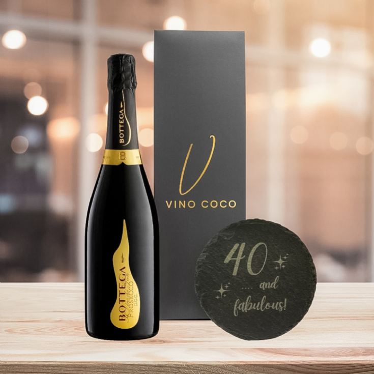 Bottega Prosecco & "40 & Fabulous" Slate Coaster Gift Set product image