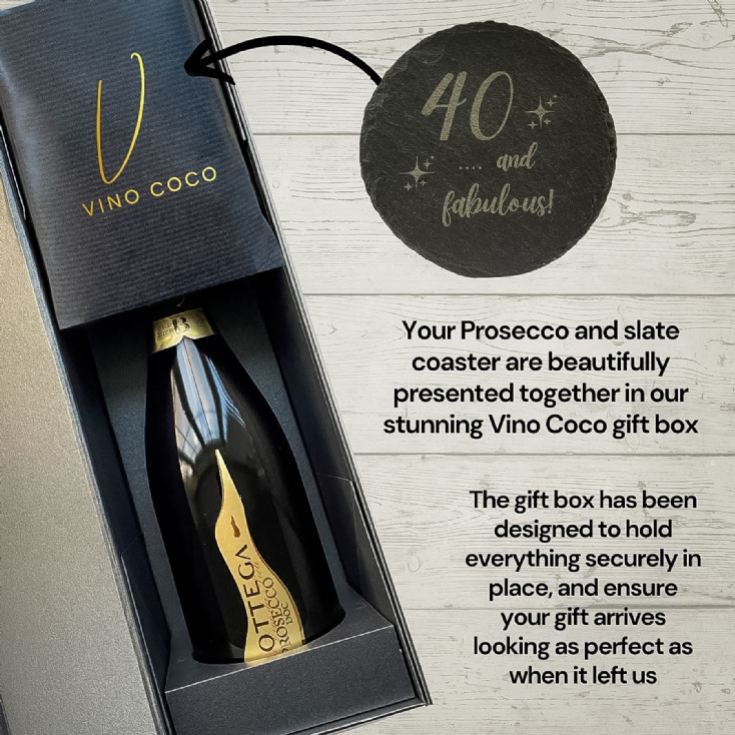 Bottega Prosecco & "40 & Fabulous" Slate Coaster Gift Set product image