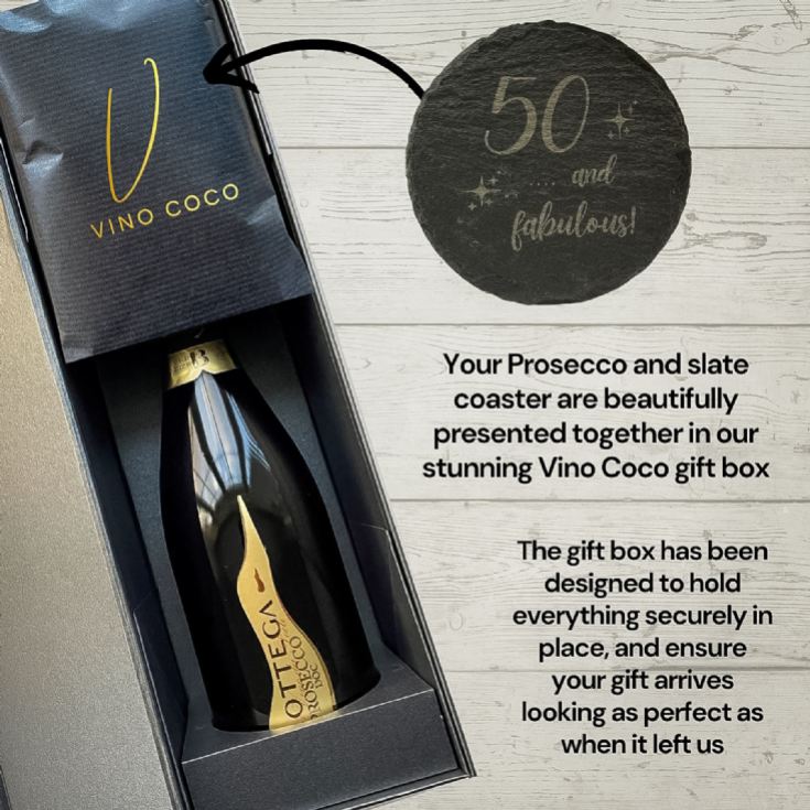 Bottega Prosecco & "50 & Fabulous" Slate Coaster Gift Set product image