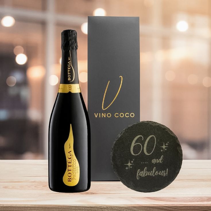 Bottega Prosecco & "60 & Fabulous" Slate Coaster Gift Set product image