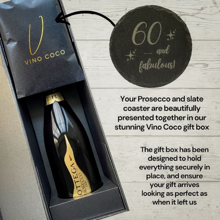 Bottega Prosecco & "60 & Fabulous" Slate Coaster Gift Set product image