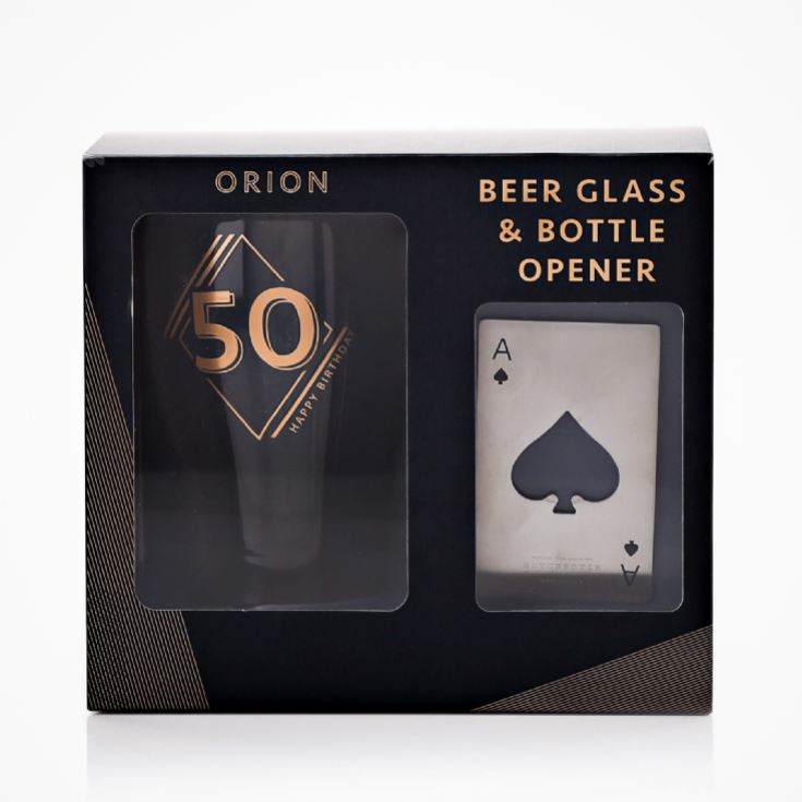 50th Birthday Beer Glass & Bottle Opener product image