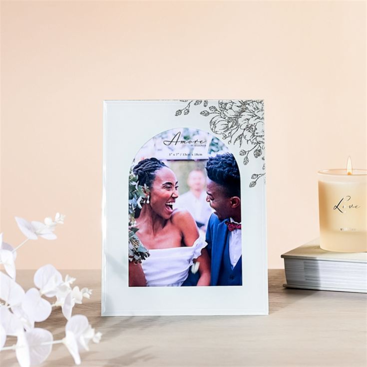 White Floral Glass Arch Photo Frame - 5" x 7" product image