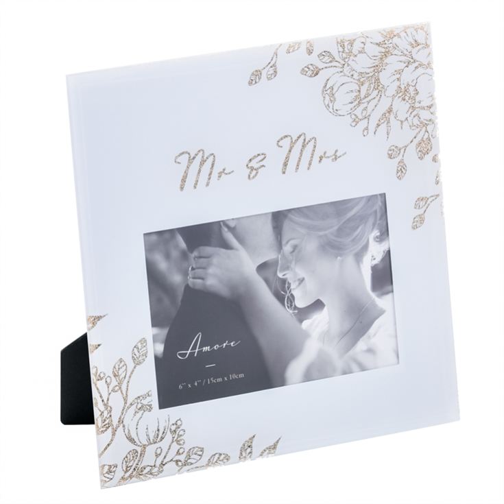 Mr & Mrs Grey Glass Gold Floral Frame - 4" x 6" product image