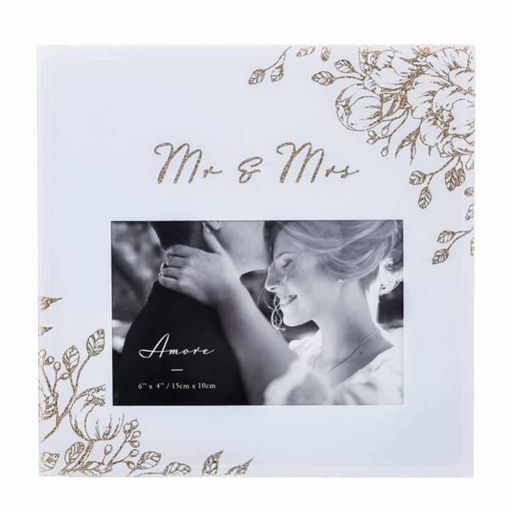 Mr & Mrs Grey Glass Gold Floral Frame - 4" x 6" product image