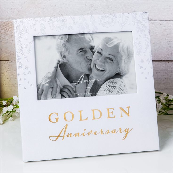 Golden 50th Anniversary Photo Frame - 6" x 4" product image