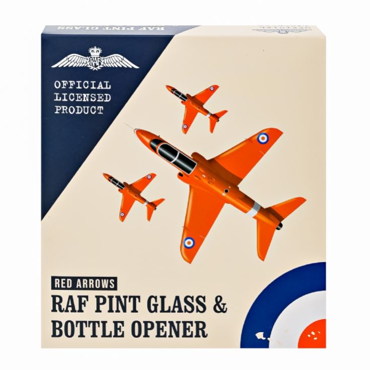 RAF Red Arrows Etched Pint Glass & Bottle Opener Set product image