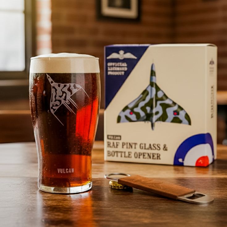 RAF Vulcan Etched Pint Glass & Bottle Opener Set product image