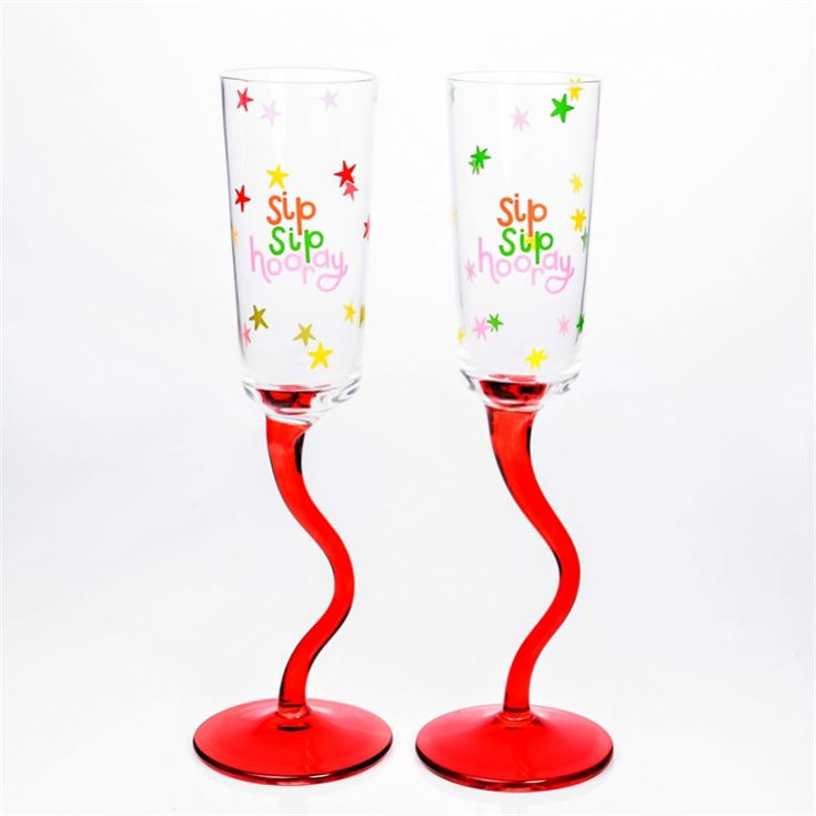 Raspberry Blossom Set of 2 Wavy Stem Flute Glasses product image
