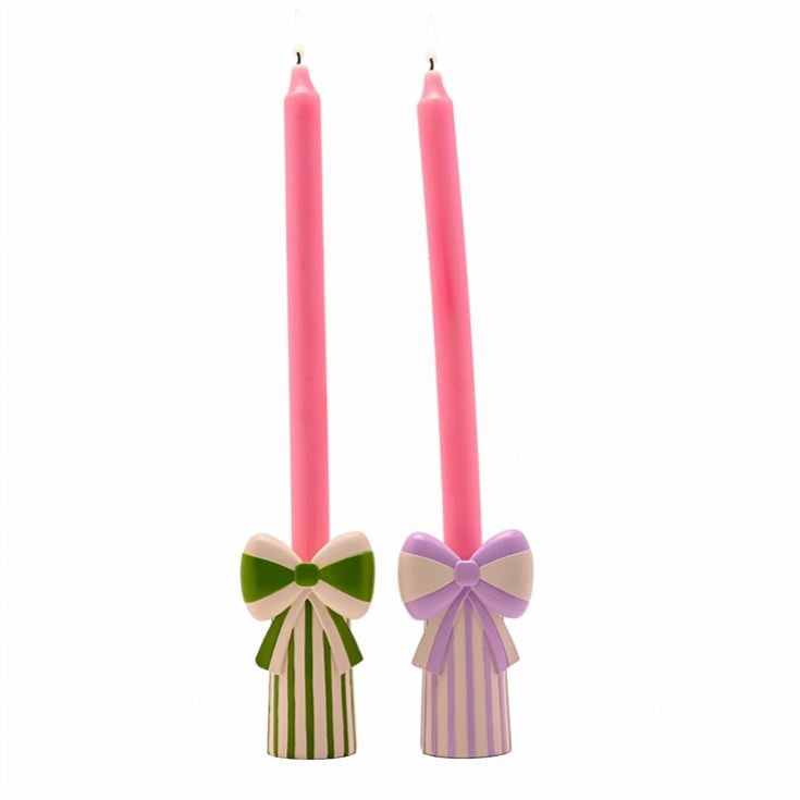 Raspberry Blossom Set of 2 Candlestick Holders with Bow product image