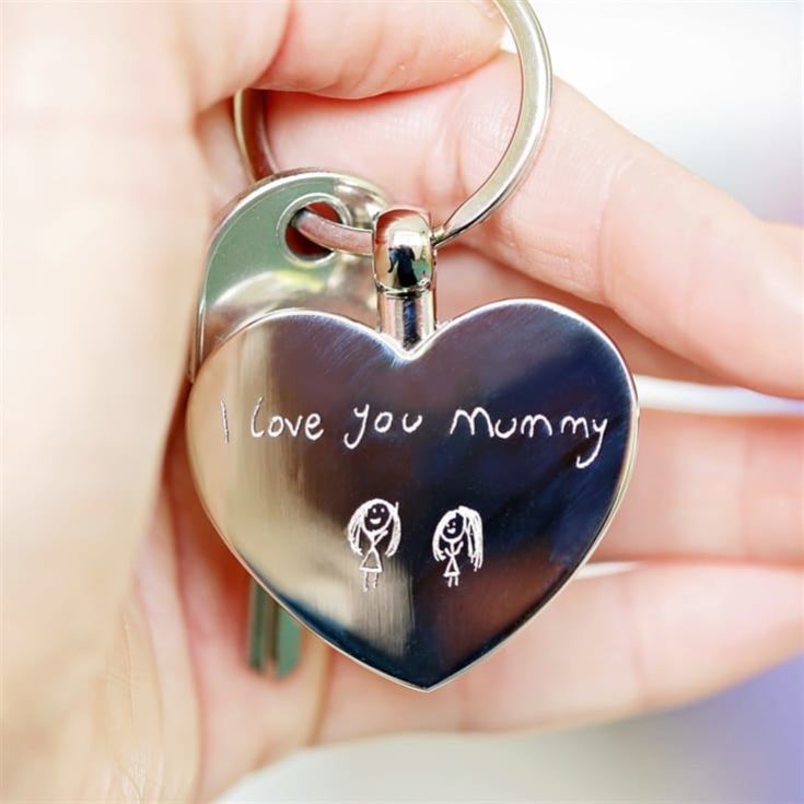 Personalised Heart Keyring with Engraved Handwriting product image