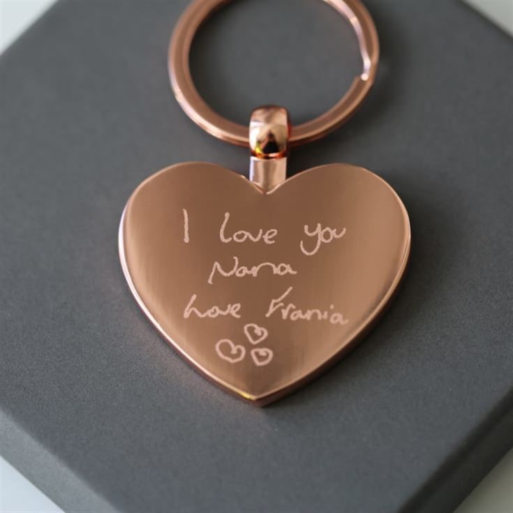 Personalised Heart Keyring with Engraved Handwriting product image