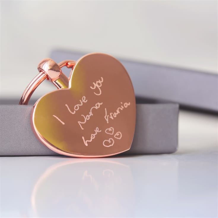 Personalised Heart Keyring with Engraved Handwriting product image
