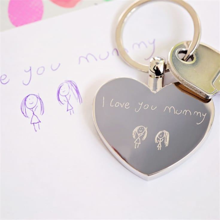 Personalised Heart Keyring with Engraved Handwriting product image