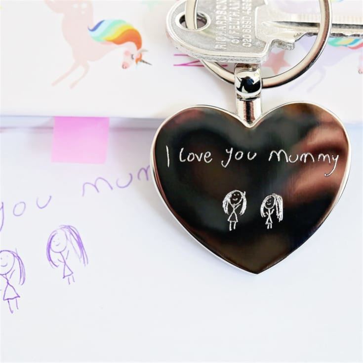 Personalised Heart Keyring with Engraved Handwriting product image