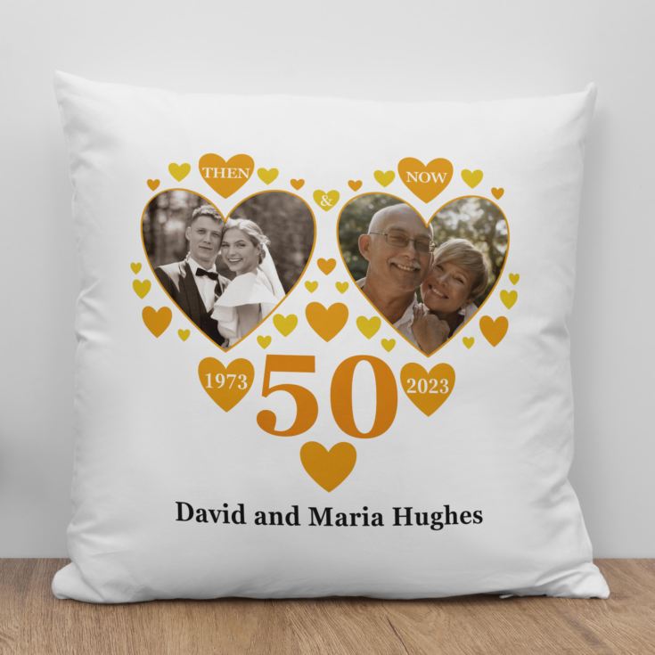Personalised Then and Now Golden Anniversary Photo Cushion product image