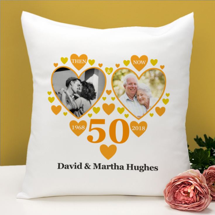 Personalised Then and Now Golden Anniversary Photo Cushion product image