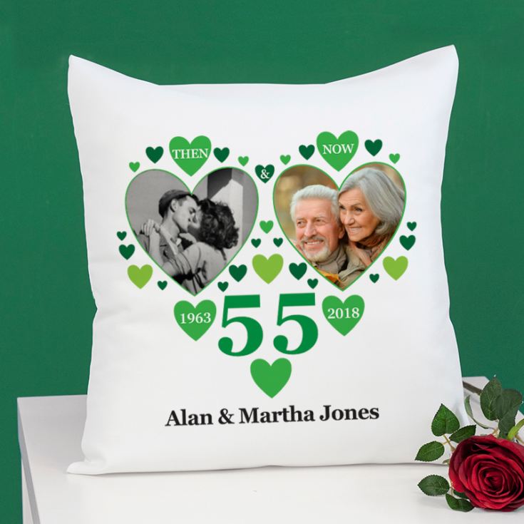 Personalised Then and Now Emerald Anniversary Photo Cushion product image