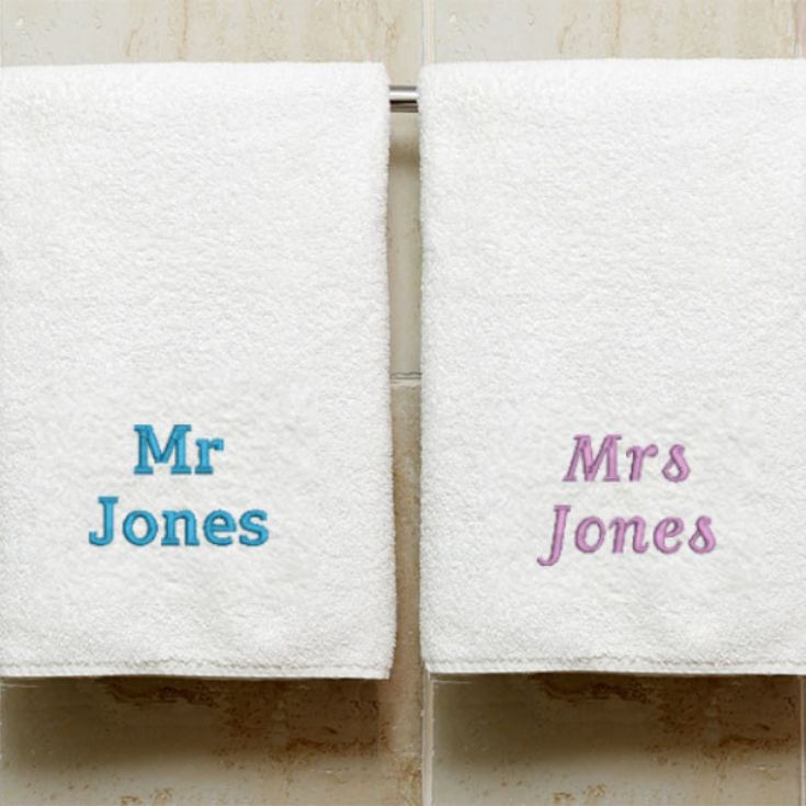 Christmas Gift Wedding Gift His and Hers Embroidered 2 Bath and 2 Hand Towels 