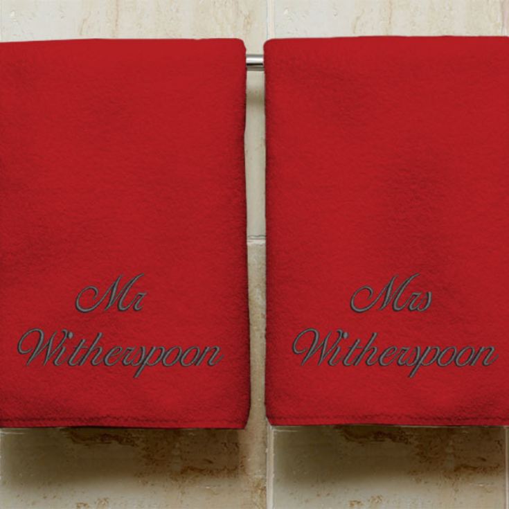 Personalised Embroidered His And Hers Ruby Anniversary Towels product image