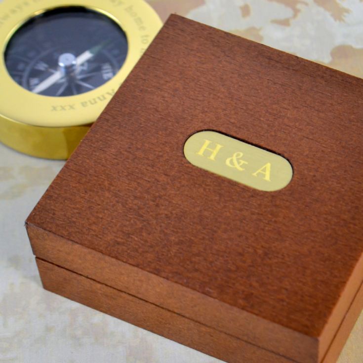 Personalised Brass Travellers Compass with Wooden Box product image