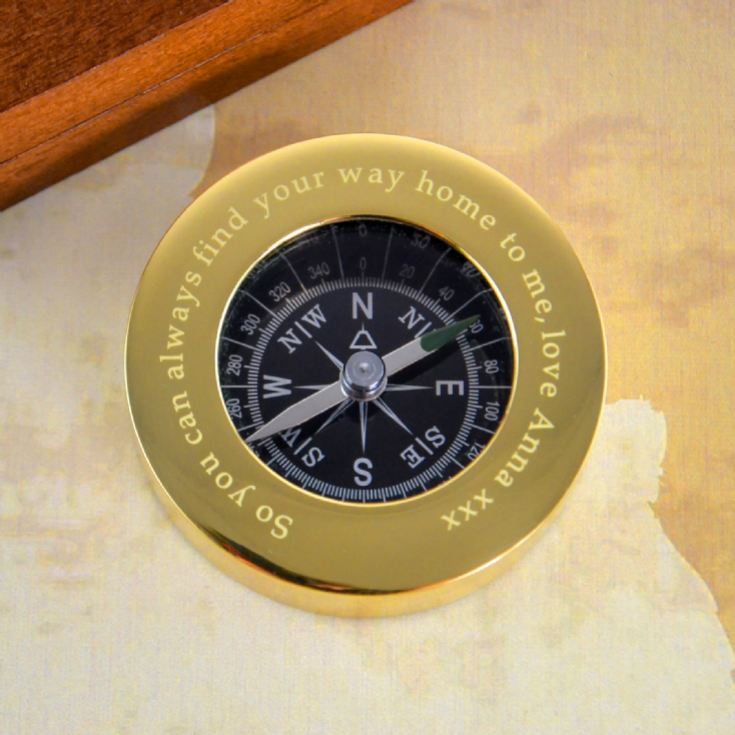 Personalised Brass Travellers Compass with Wooden Box product image