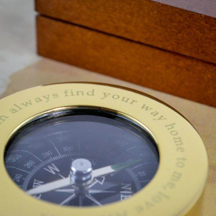 Personalised Brass Travellers Compass with Wooden Box product image