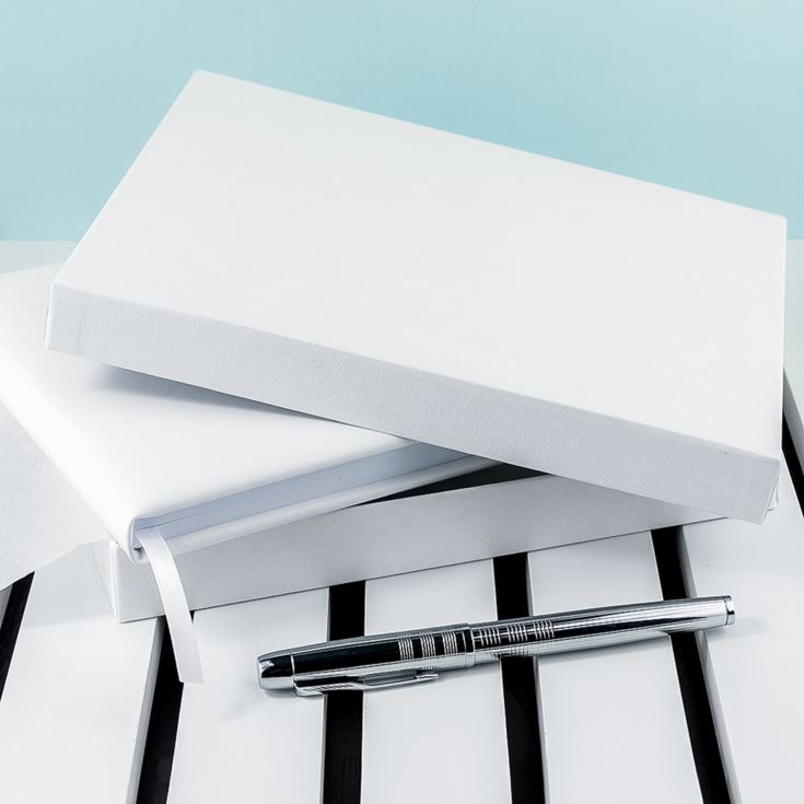 Engraved White Leather Wedding Guest Book product image