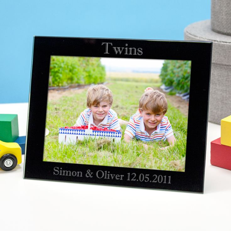 Personalised Twins Black Glass Photo Frame product image