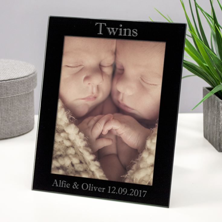 Personalised Twins Black Glass Photo Frame product image