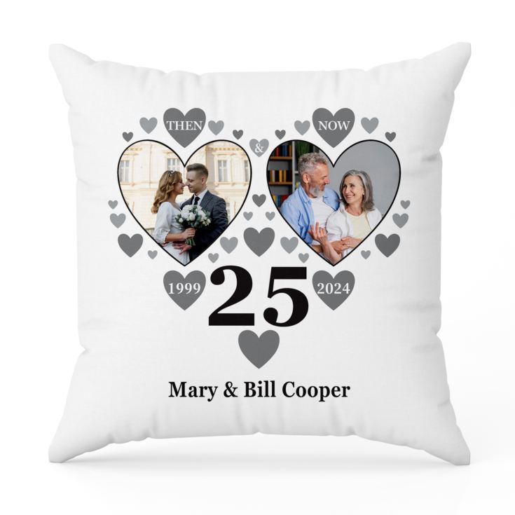 Personalised Then and Now Silver Anniversary Photo Cushion product image