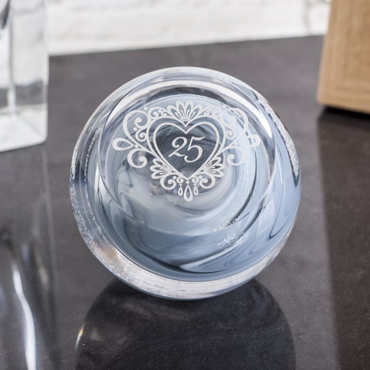 Silver Anniversary Celebration Paperweight By Caithness Glass product image