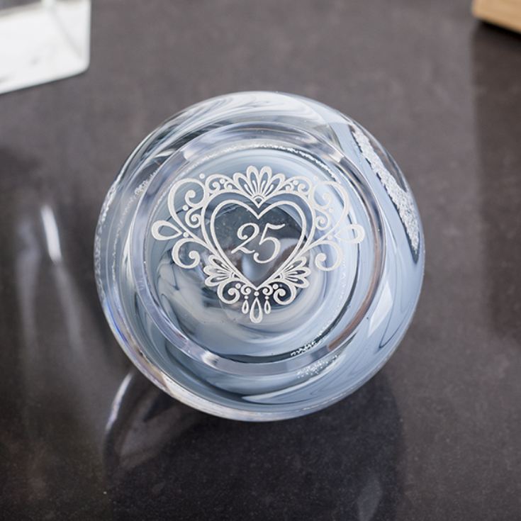 Silver Anniversary Celebration Paperweight By Caithness Glass product image