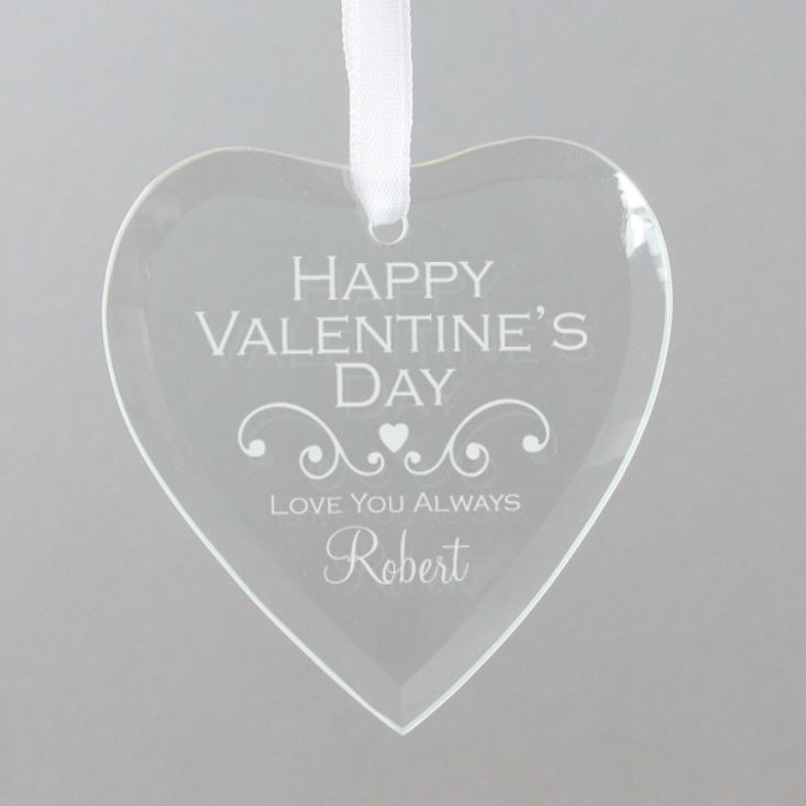Personalised With All My love Hanging Glass Heart Engraved Valentines Gift