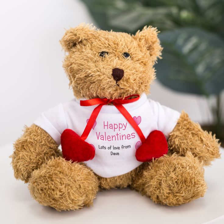 Personalised Valentines Teddy With Dangly Hearts product image