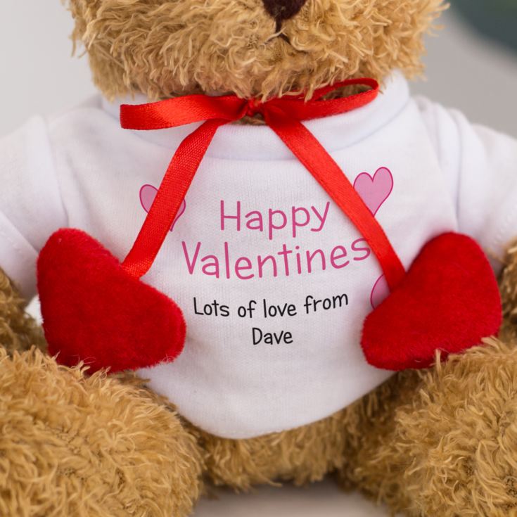 Personalised Valentines Teddy With Dangly Hearts product image