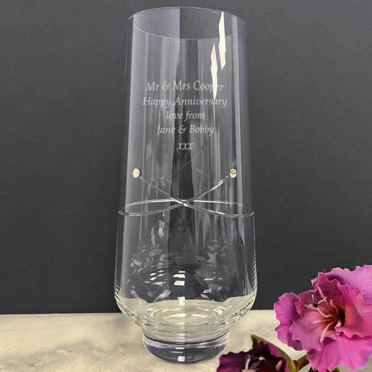 Personalised Diamante Tapered Vase With Kiss Cut Design product image