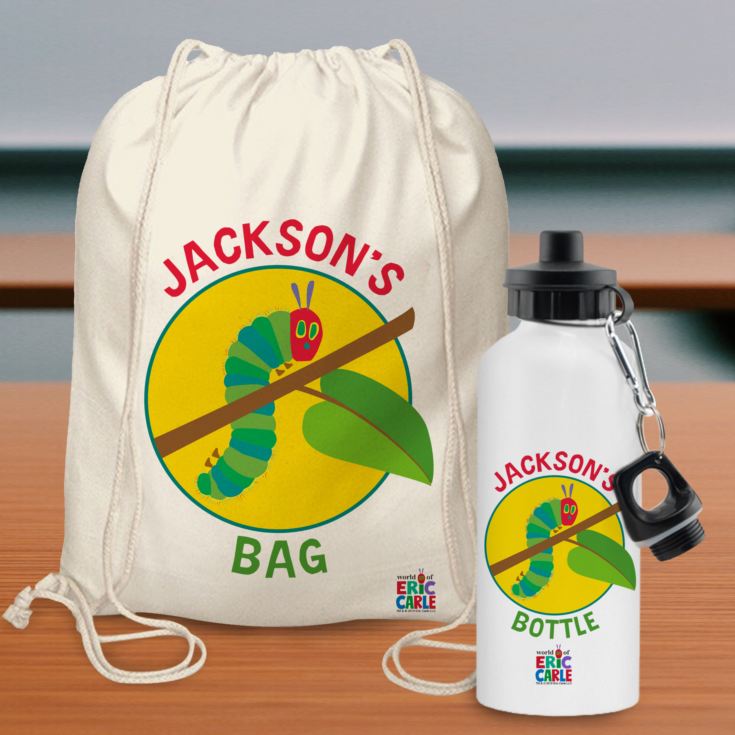 Personalised Very Hungry Caterpillar Drawstring Bag & Drinks Bottle Set product image