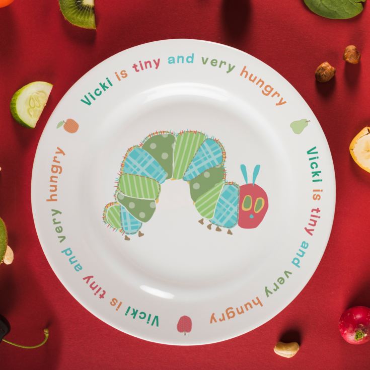 Personalised Very Hungry Caterpillar Tiny & Very Hungry 8" Bone China Rimmed Plate product image